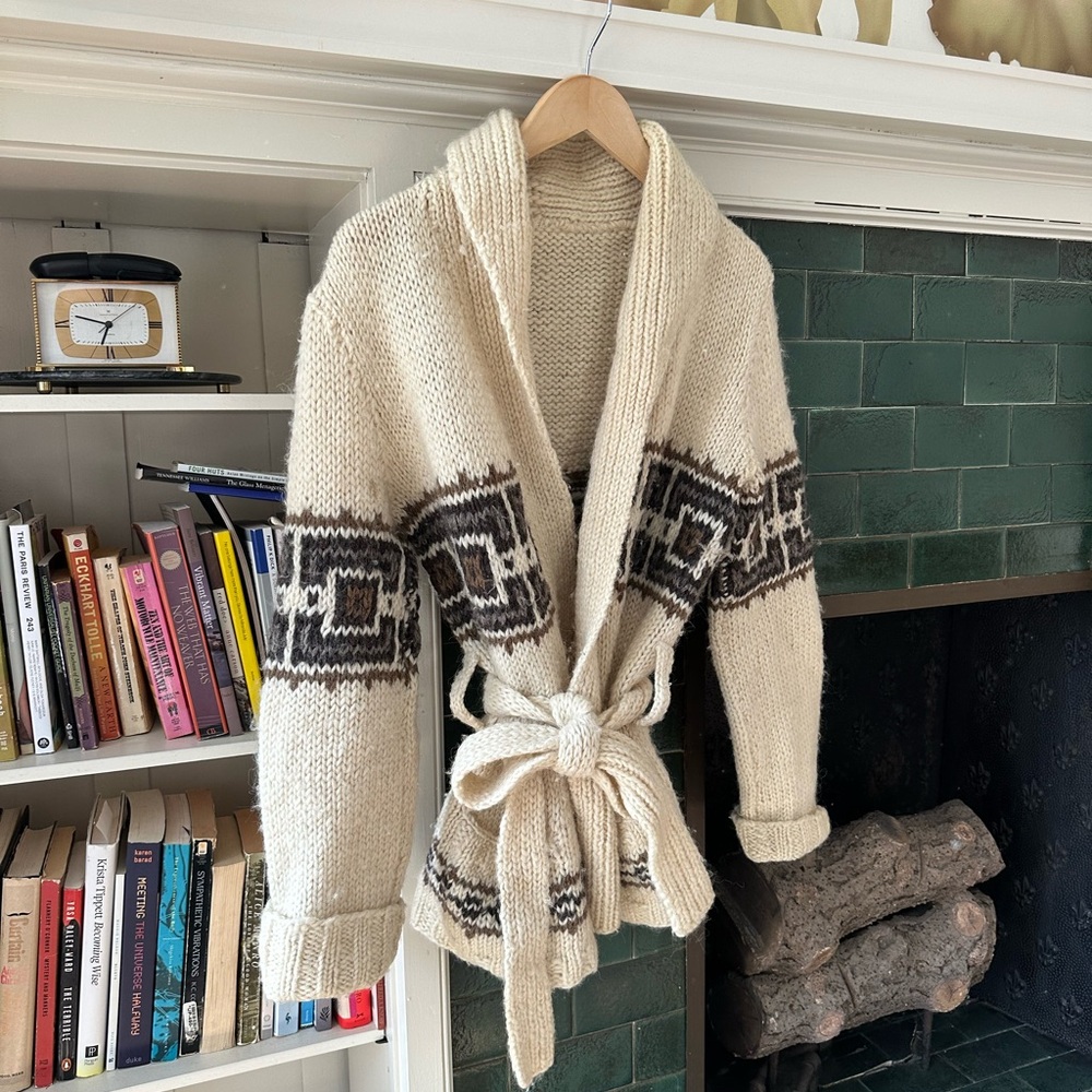 Vintage Cream and Brown Cardigan
